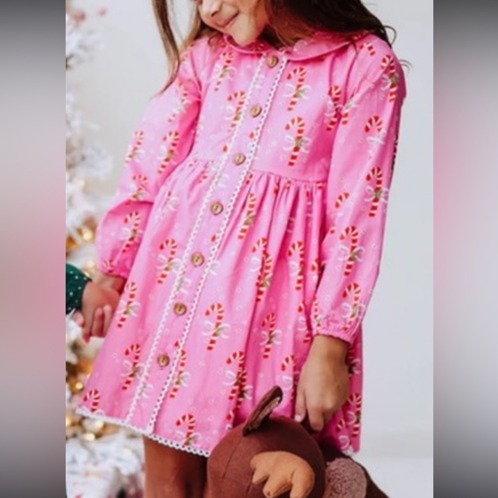 Sweet Honey Pink Candy Cane Christmas Dress